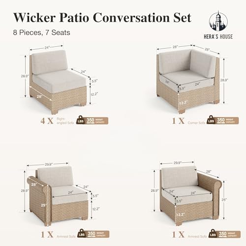 9-Piece Wicker Patio Sectional Set, Fire Pit Table - Image 2