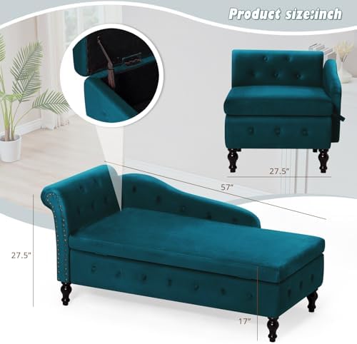 Velvet Chaise Lounge w/Left Armrest & Storage Space - Image 7
