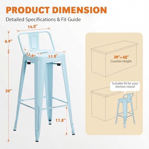 Furmax 30 Inch Metal Bar Stools Set of 4, Counter Height Stools, Industrial Bar - Image 3