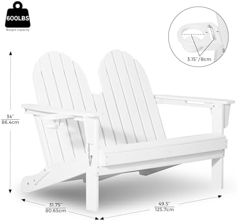 Outdoor Patio HDPE Adirondack Garden Skinny Bench, Weatherproof Front Porch - Image 2