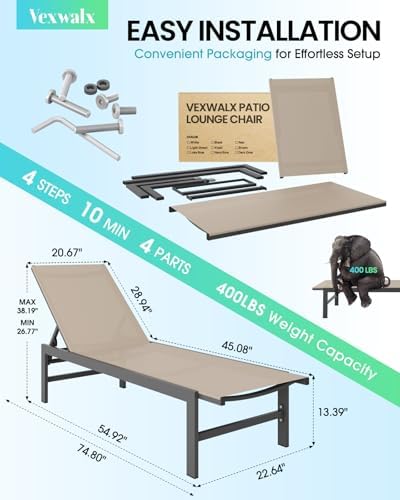 Vexwalx Outdoor Lounge Chairs Set of 3, Aluminum Chaise Lounge Chairs - Image 3