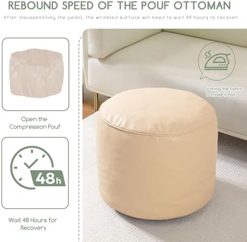 HIGOGOGO Round Stuffed Pouf Ottoman, Pu Leather Poufs - Image 6