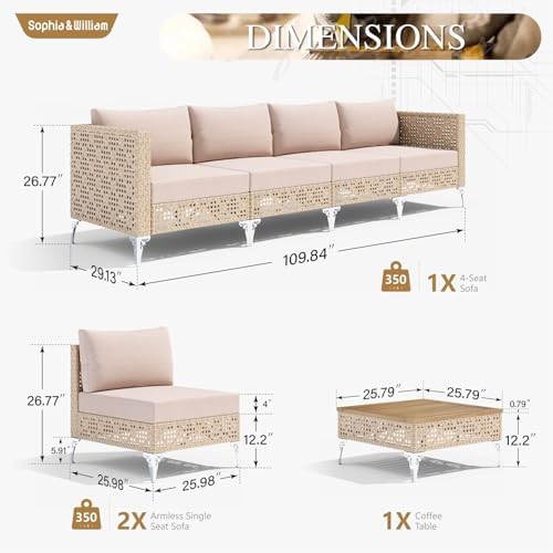 Sophia and William 7 Pieces Wicker Patio Sofa Set, Coffee Table - Image 2