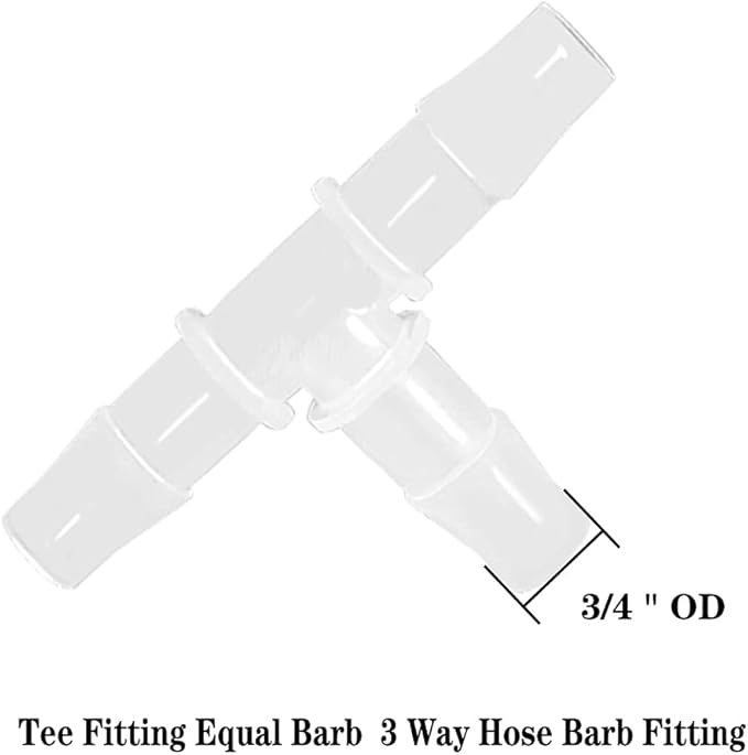 3/4" Tee Fitting Equal Barb 3 Way Hose Barb Fitting Splicer Joint Mender Adapter Union Fitting for Fuel Gas Liquid Air (Pack of 5)