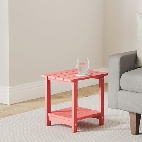 LUE BONA Outdoor Side Table, 2-Tier HDPS Small Patio Table, Bright Red - Image 2