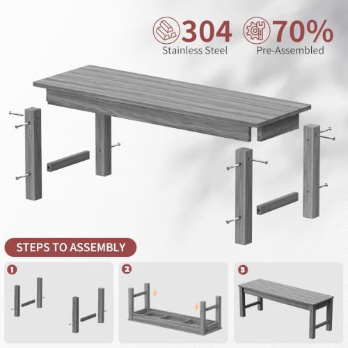 47" Outdoor Bench for 2-Person, 700 LBS Capacity, Light Grey - Image 4