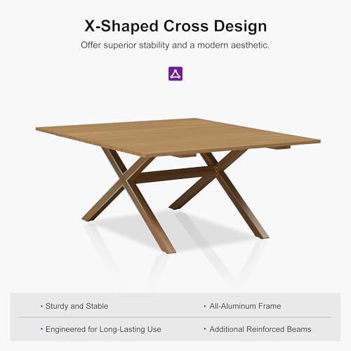 PURPLE LEAF Patio Dining Set for 8, Square Teak-Finish Table and Chairs - Image 4