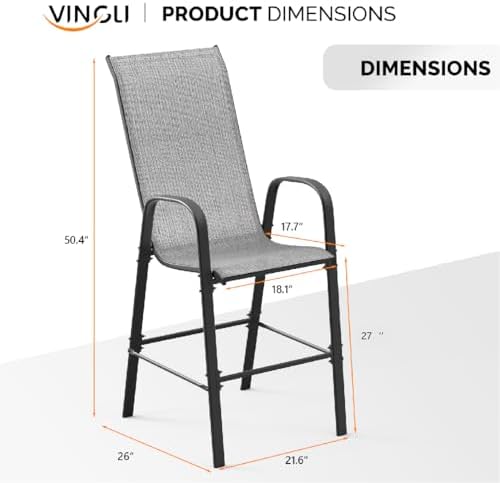 VINGLI Outdoor Bar Chairs Set of 8 – Stackable Outdoor Bar Stools - Image 3