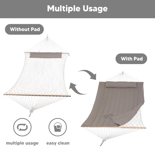 Hammocks 2 Person Hammock with Hardwood Spreader Bar, Double Rope Hammock with - Image 3