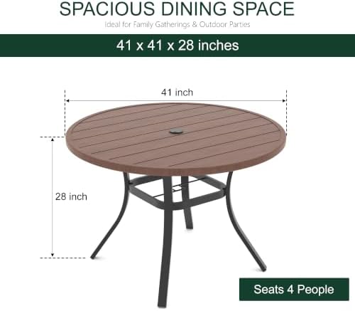 41" Round Outdoor Dining Table Metal Patio Table Brown Top - Image 2