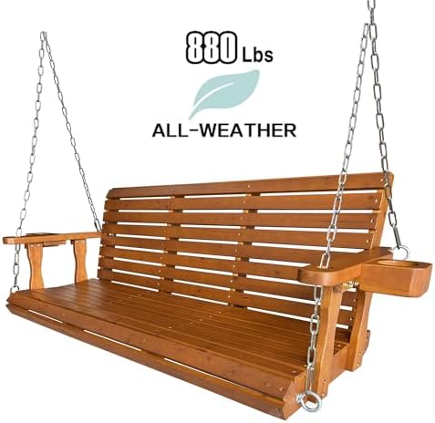 Fortune Candy Wooden Porch Swing, Cedar Tone PU, 5 FT Extra Large - Image 5