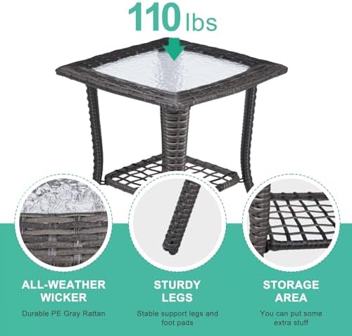 Wicker Rattan Side Table Patio Wicker Table, Outdoor Square Rattan Coffee Table - Image 4