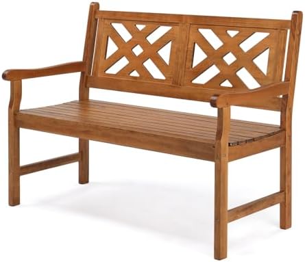 VINGLI 50" Outdoor Wood Bench, Weatehr Resistant Wooden Garden Patio Bench by VINGLI