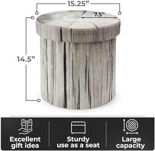 Sorbus Tree Stump Stool, 15 Inch Storage Ottoman & Footrest - Image 3