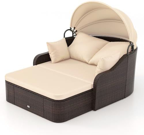 Tangkula PE Rattan Patio Daybed, Outdoor Seating Conversation Sofa by TANGKULA
