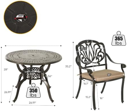 5-Piece Cast Aluminum Outdoor Patio Dining Set, All Weather Cast Aluminum - Image 6