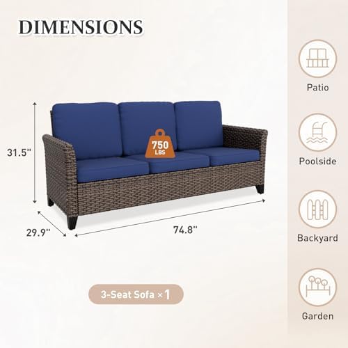 Wicker Patio Sofa, Outdoor Furniture Couch, 3 Seat - Image 2