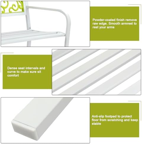 VINGLI Outdoor Bench for Patio Metal Garden Bench w/PVC Back Pattern - Image 4
