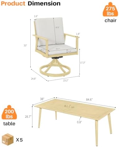 9 Pcs Aluminum Outdoor Dining Set, 8 Swivel Chairs & Rectangle Table - Image 4