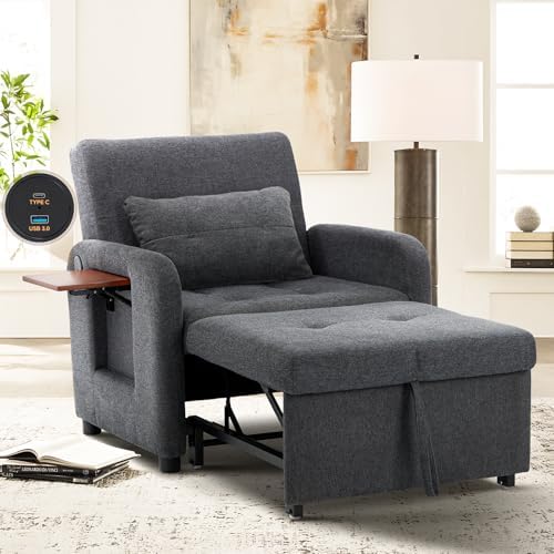 MALOL Convertible Chair-Fabric Sofa Bed, Single Sleeper Sofa, Dark Grey by MALOL