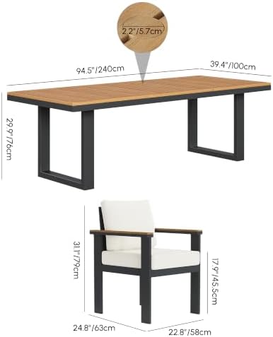 homary 7-Piece Teak & Aluminum Patio Dining Set - Image 2