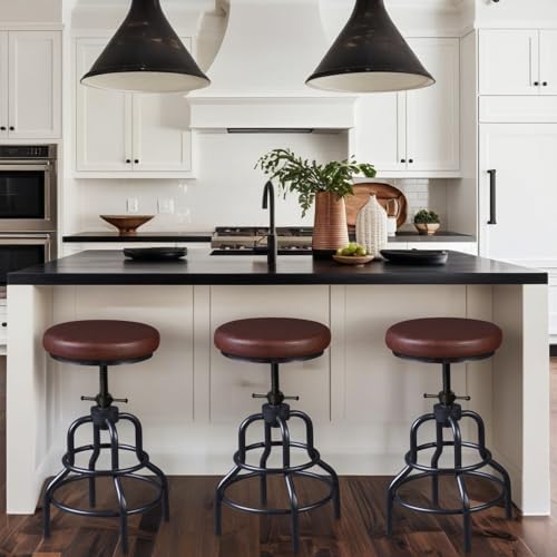Industrial Bar Stools-Swivel Leather Metal Bar Stool-20-27 Inch Tall Counter - Image 6
