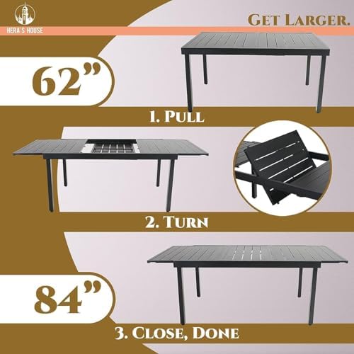 9pc Patio Dining Set, Extendable Metal Table - Image 5