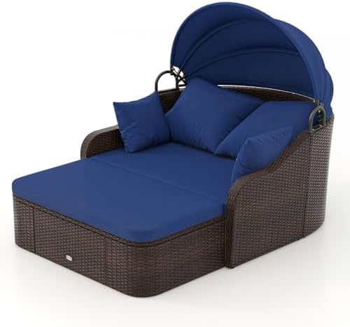 Tangkula PE Rattan Patio Daybed, Outdoor Seating Conversation Sofa by TANGKULA