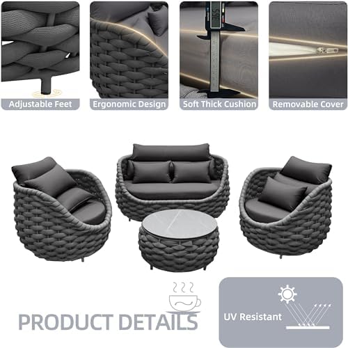 TWT 6-Piece Aluminum Patio Furniture Set, Textilene Dark Grey w/Table - Image 5