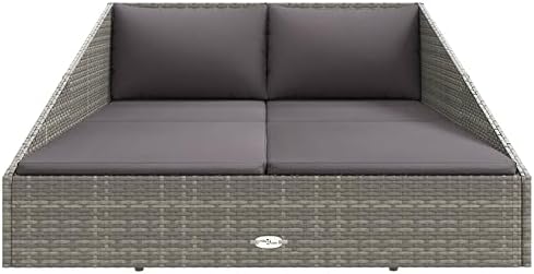 2-Person Outdoor Daybed with Gray PE Rattan, 4 Seat Cushions and 2 Pillows - Image 3