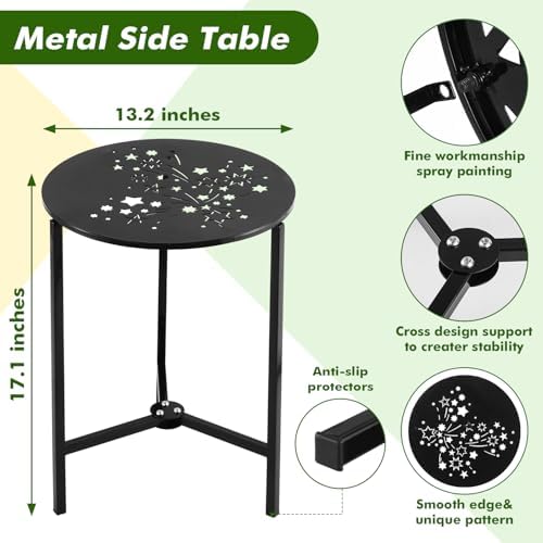 Party Zealot 1-Pack Small Round Metal Side Tables, 13-Inch Black Outdoor End - Image 3