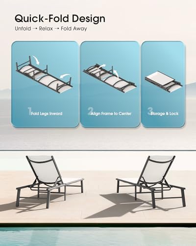 Ciokea Foldable Outdoor Lounge Chair Set of 4, No Assembly Aluminum Chaise - Image 3