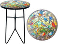 Mosaic Birds Outdoor Side Tea Table, Glass Plant Tables Indoor Decorative Metal by GZXYGY