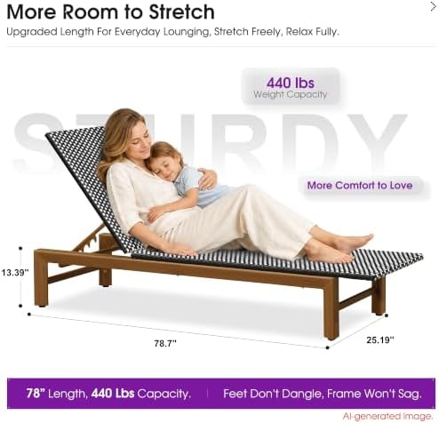 PURPLE LEAF 2 Piece French Patio Chaise Lounge Rattan Teak Frame - Image 2