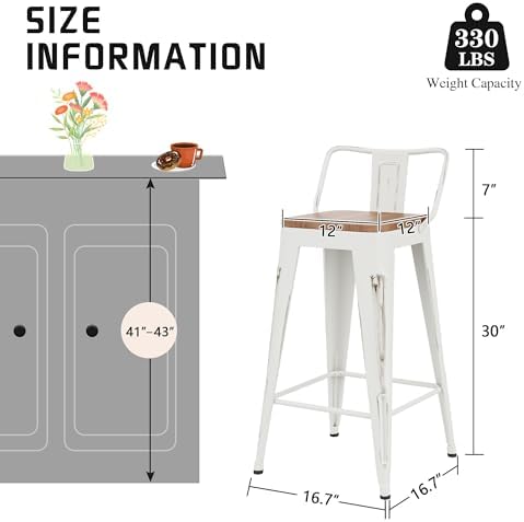 30" Barstools Set of 4 Counter Height Bar Stools Chair-Distressed White - Image 2