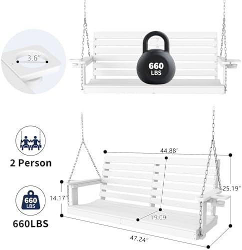 HDPE Outdoor Hanging Porch Swings, Dual Cup Holder - Image 4