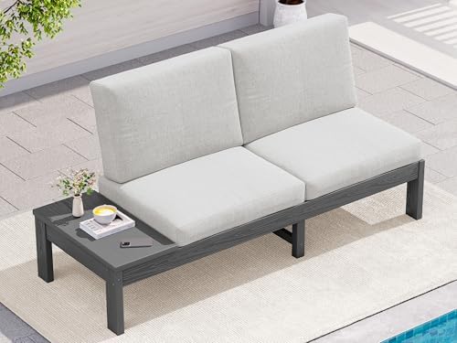 SERWALL HDPE Outdoor Loveseat Sofa, 2 Seats Patio Sofa, All-Weather Patio by SERWALL