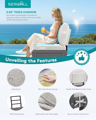 SERWALL HDPE Patio Furniture Set, 8 Seats Outdoor Sectional - Image 6