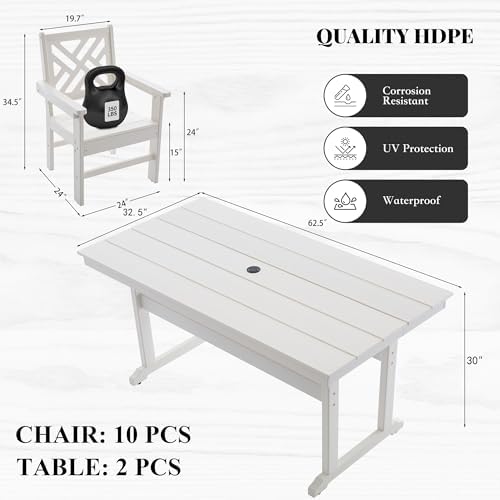 HDPE Dining Table Set for 10, 12-Piece Outdoor Table and Chairs Include 10 - Image 4