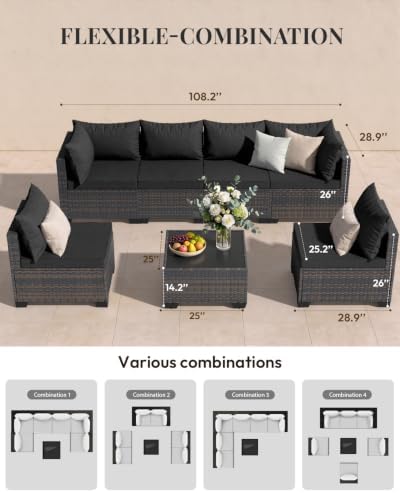 WWR 7 Piece Outdoor Patio Furniture Set, All-Weather Modular PE Wicker - Image 4