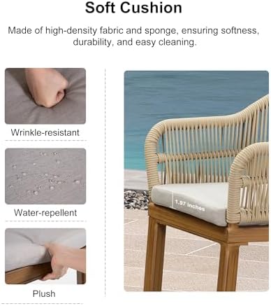 PURPLE LEAF Outside Patio Counter Stool Set of 2 Woven Rattan Teak Aluminum - Image 6