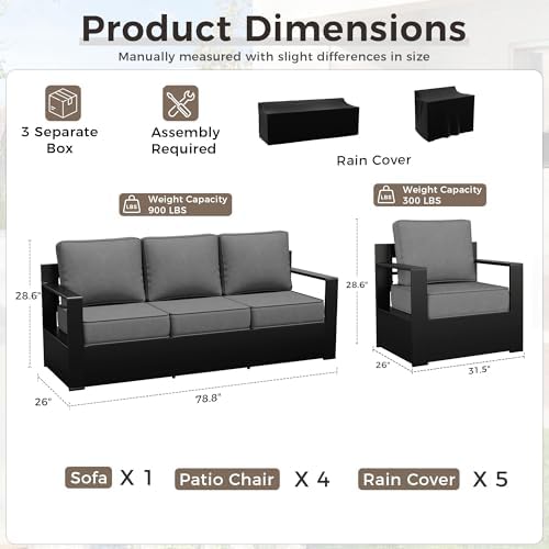 Outdoor Patio Furniture Set, 5-Piece Aluminum Patio Conversation Set - Image 2