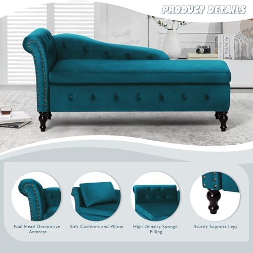Velvet Chaise Lounge w/Left Armrest & Storage Space - Image 2