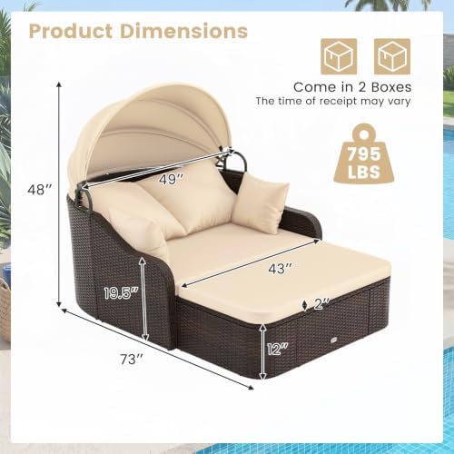 Tangkula PE Rattan Patio Daybed, Outdoor Seating Conversation Sofa - Image 3