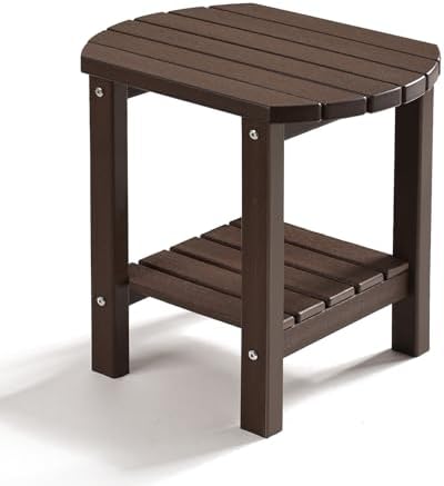 Outdoor Side Table, 2-Tier Storage Patio Side Table, HDPE Adirondack Side Table by PASAMIC