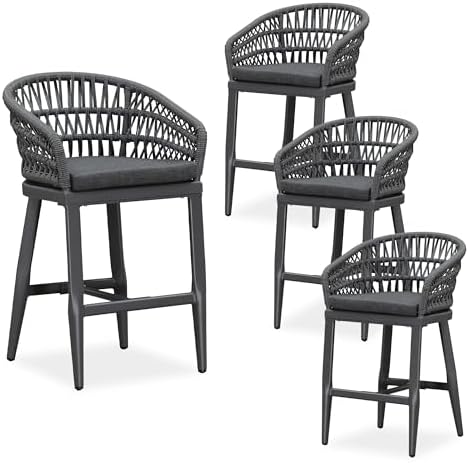 PURPLE LEAF 24" Rattan Counter Stools Set of 4 All-Weather PE Rattan by PURPLELEAF