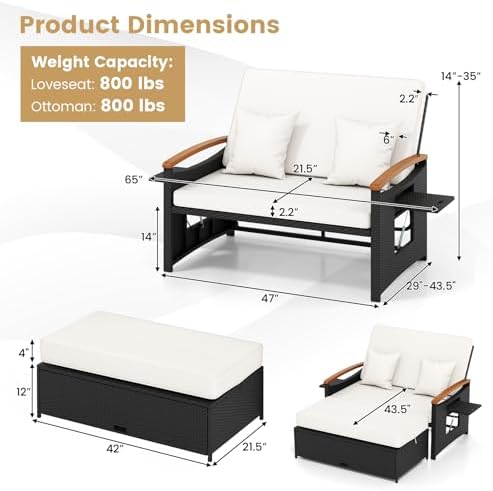 Tangkula Patio Rattan Daybed, Outdoor Wicker Loveseat - Image 4