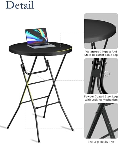 32" Round Folding Table, Plastic Bar Height Tables - Image 3