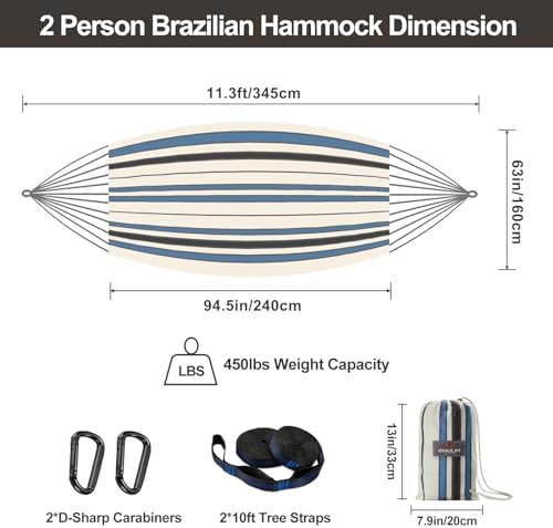 Brazilian Double Hammock with Tree Straps, Extra Large, 450 lbs Capacity - Image 3