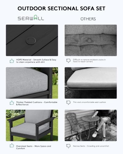 SERWALL HDPE Outdoor Patio Furniture Set Outdoor Couch - Image 6